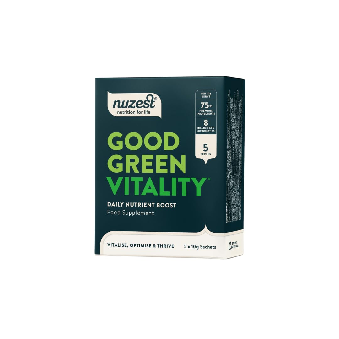 Greens Powder by Nuzest – Good Green Vitality – Filled with Vitamins, Minerals & Superfoods – Vegan Multivitamin Greens Drink - Gluten Free - Dairy Free - (10g (Box of 5))