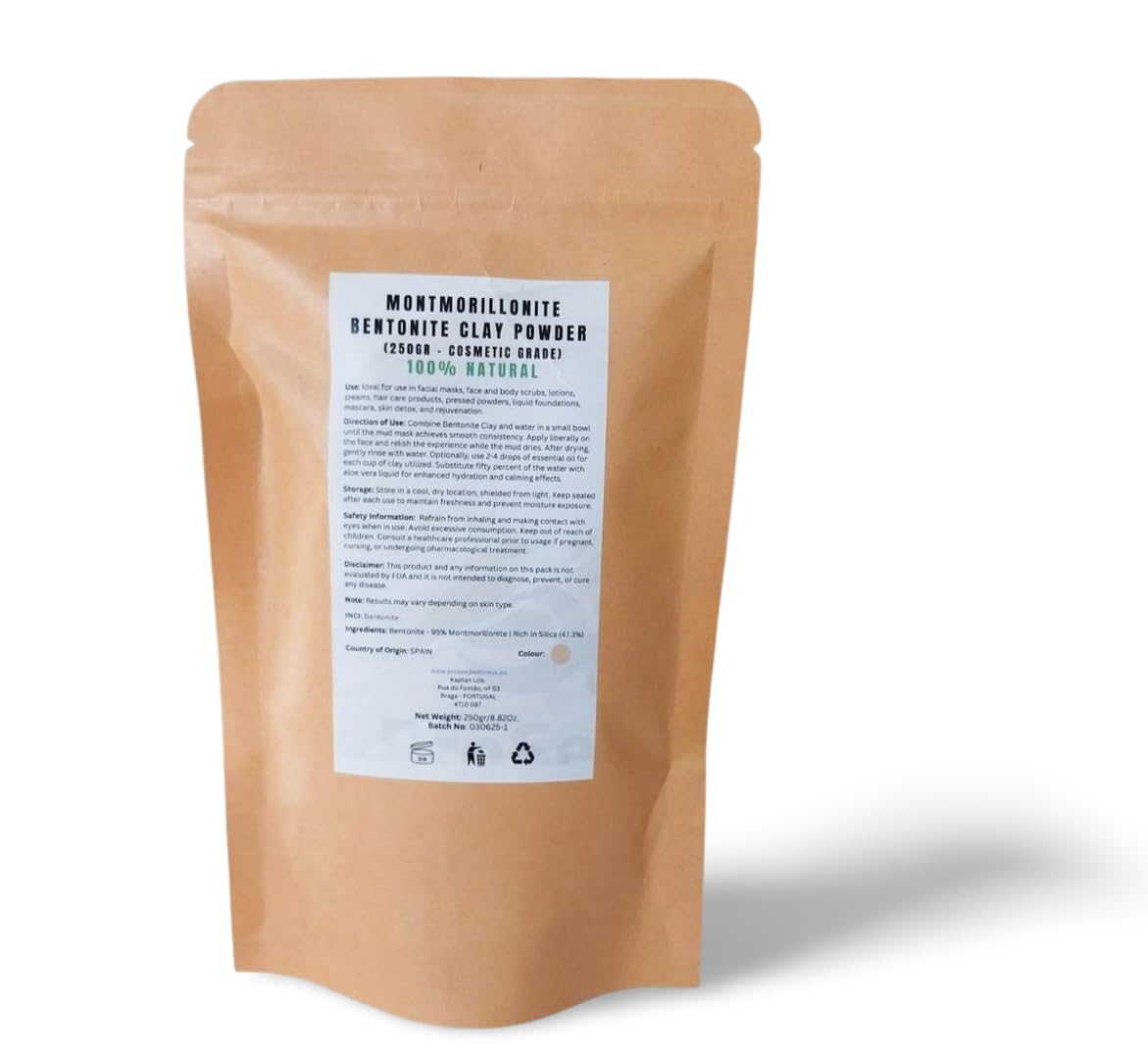 100% Natural Activated Bentonite Clay Powder 250g | 95% Montmorillonite | Natural Mineral Clay for Face Masks, Acne, Oily Skin & DIY Skincare | Rich in Silica | Cosmetic Grade