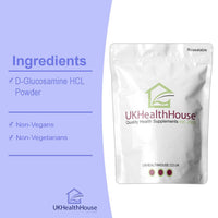 UKHealthHouse Glucosamine Hydrochloride Powder Joint and Cartillage Support Extra Strength 40 Mesh D-Glucosamine HCL Powder Glucosamine HCL Supplement (500g)