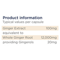 healthspan Healthspan Ginger Extract 100mg (4 Months' Supply) | Support Your Digestive Health | Equivalent to 12,000mg of Whole Ginger Root | Providing 20mg Gingerols | Easy to Swallow Capsules | Vegan