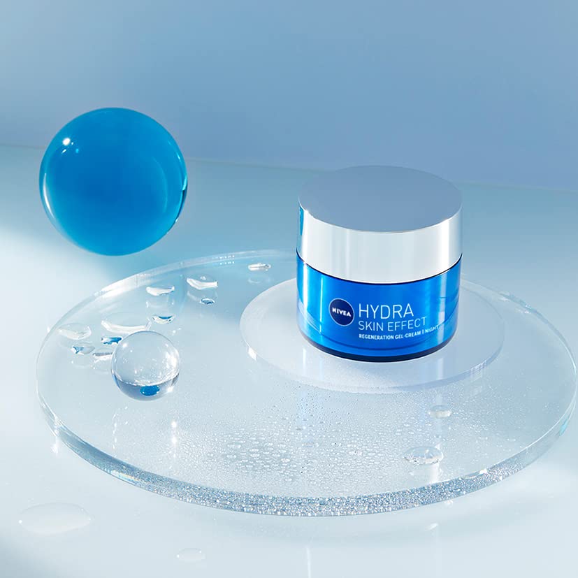 NIVEA Hydra Skin Effect Regeneration Night Gel (50ml), Lightweight Evening Face Gel Charged with Hyaluronic Acid, Gel-Based Face Moisturiser Provides 72H Hydration