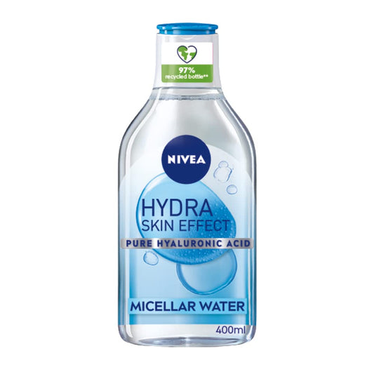 NIVEA Hydra Skin Effect Micellar Water (400ml), Effective Yet Gentle Waterproof Make-Up Remover, Cleansing Water Made with Pure Hyaluronic Acid and Micellar Technology