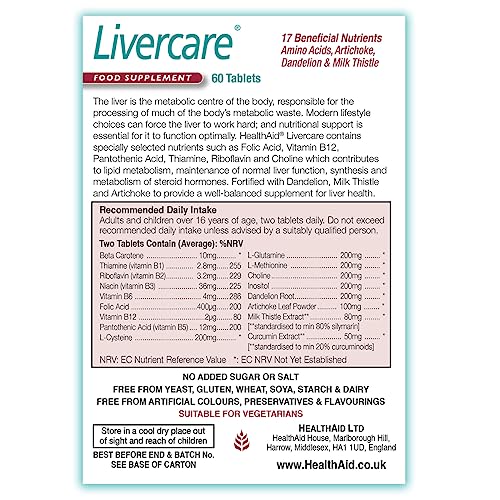 HealthAid Livercare Pack of 2 x 60 Vegetarian Tablets (120 Tablets)