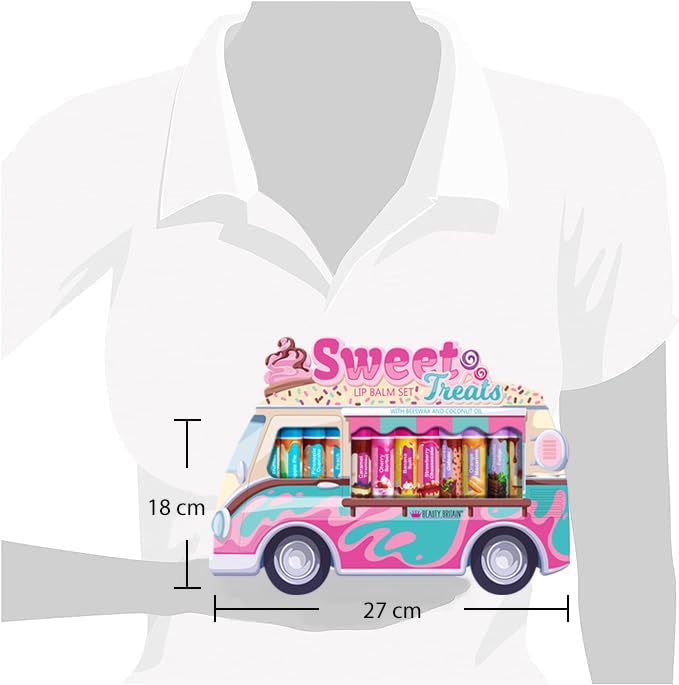 Beauty4Britain Kids Lip Balm Set Sweet Treats - 12 Different Dessert Flavours, Beeswax & Coconut Oil, Colourless, for Girls and Boys