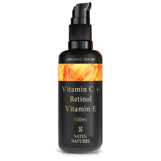 Organic Vitamin C Serum for Face with Vitamin E, A & Hyaluronic Acid Serum for Face 100 ml, Brightening Serum & Anti Aging Serum for Face - Aloe Vera Based Vegan Skin Care Products by Satin Naturel