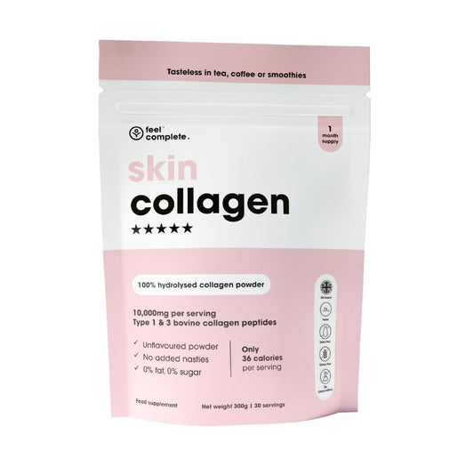 Feel Complete - Tasteless Type 1&3 Bovine Skin Collagen Powder - for Women - Low Calorie, Halal, Anti Aging - Amino Acids for Hair, Skin & Muscles - 300g