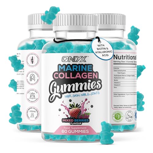 ONYX INGREDIENTS 101 Onyx Marine Collagen 2200mg with Hyaluronic Acid & Biotin - High Strength Collagen Supplements for Women & Men - 60 Vegan Gummies