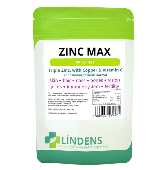 Lindens Triple Strength Zinc Citrate Max 3-Pack 270 Tabs w/Vitamin C & Copper