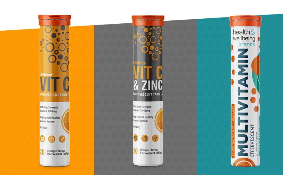 Vitamin C 1000mg & Zinc 15mg Orange Flavour Effervescent Tablets by Club Vits (2 Tubes of 20 Tablets)