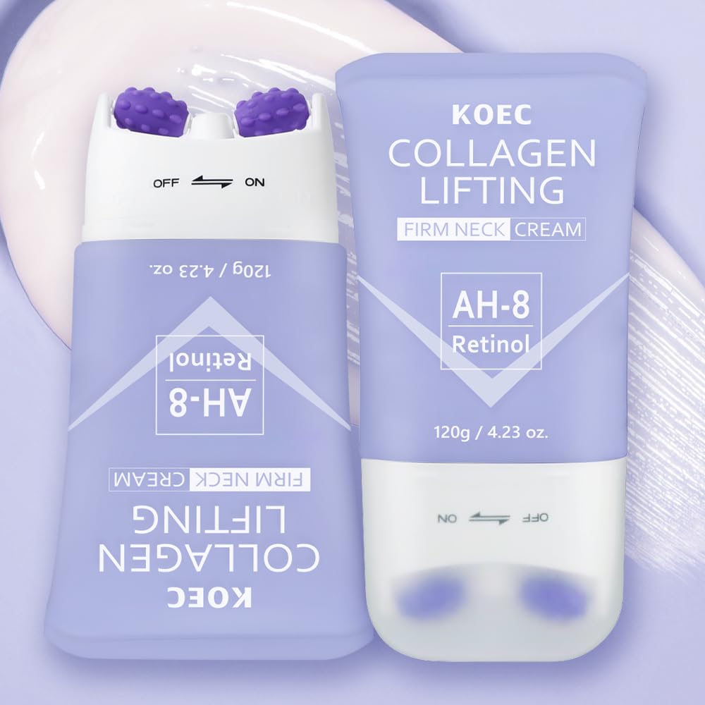 ANGEL SILK Collagen AH-8 Firming Neck Cream, Retinol Tightening & Lifting Neck Cream Contain Hexapeptide with Double Roller Massage, Reduce Wrinkles Fine Lines, Firm And Lift Sagging Skin 1pc