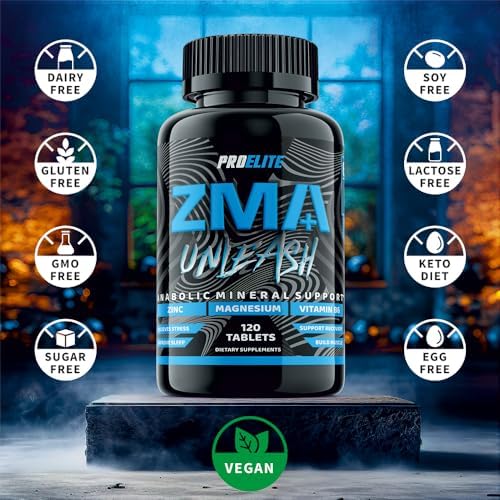 ZMB6 120 Tablets Gluten Free Vegan Vitamin B6, Magnesium and Zinc Tablet | Normal Muscle Function & Energy Yielding Metabolism | Muscle Growth & Sleep Support | PROELITE UK (120 Count (Pack of 1))