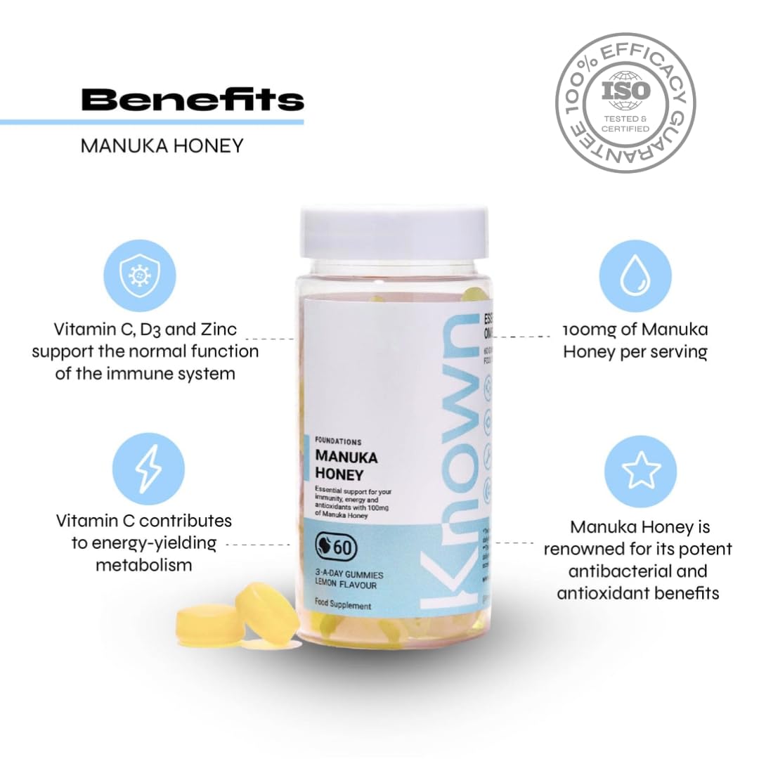 Manuka Honey Vitamin Gummies by Known Nutrition | Fight Illness, Tackle Tiredness and Boost Your Immunity | Suitable for Vegans (2 Pack)