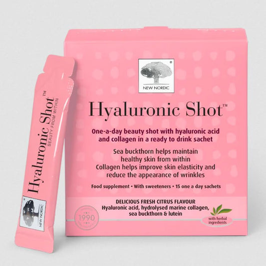 New Nordic Hyaluronic Shot | Hyaluronic Acid with Marine Collagen Supplement | to Improve Skin Elasticity and Reduce Wrinkles | Ready to Drink Fresh Citrus Flavour | 15 Sachets