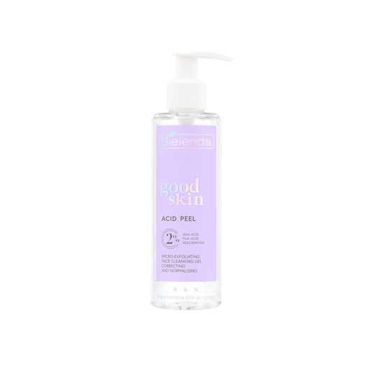 Bielenda Good Skin Acid Peel Korrigierendes und normalisierendes Mikro Peeling Gesichtswaschgel AHA + PHA Säuren, Niacinamid, 195 g