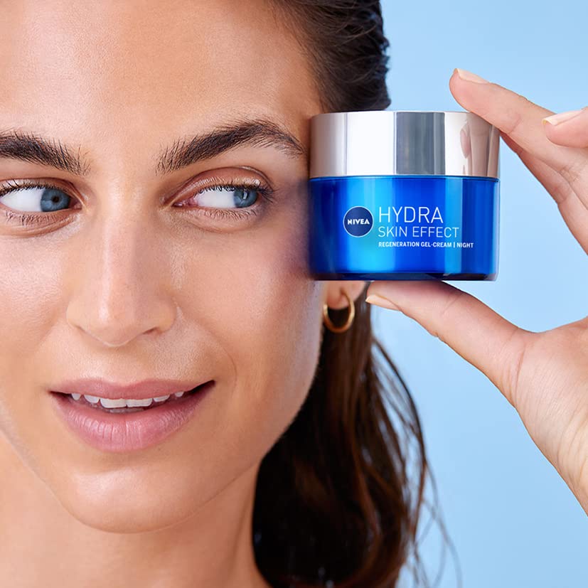 NIVEA Hydra Skin Effect Regeneration Night Gel (50ml), Lightweight Evening Face Gel Charged with Hyaluronic Acid, Gel-Based Face Moisturiser Provides 72H Hydration