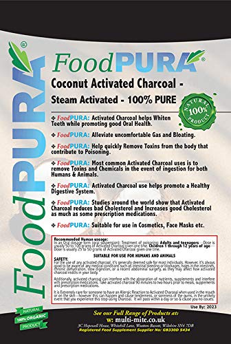 FoodPURA Food PURA® 500G Pure 100% Coconut Activated Charcoal Food Grade Powder - Teeth Whitening, Detox & Bloating
