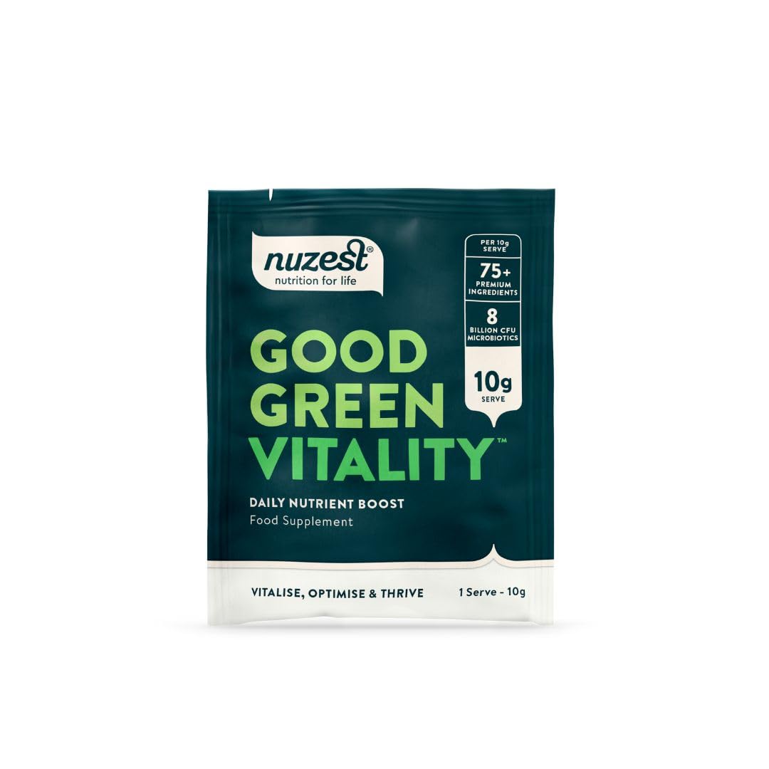 Greens Powder by Nuzest – Good Green Vitality – Filled with Vitamins, Minerals & Superfoods – Vegan Multivitamin Greens Drink - Gluten Free - Dairy Free - 10g - 1 Serving