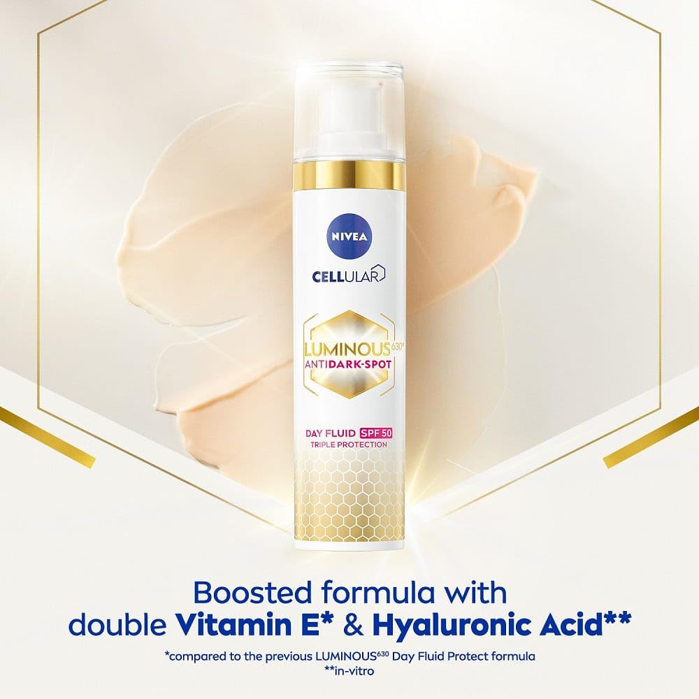NIVEA Cellular Luminous 630 Anti Dark-Spot Day Moisturiser SPF 50 (40ml), Hydrating Fluid Protects From Dark-Spot Darkening and Photoageing for Smooth, Illuminated Skin