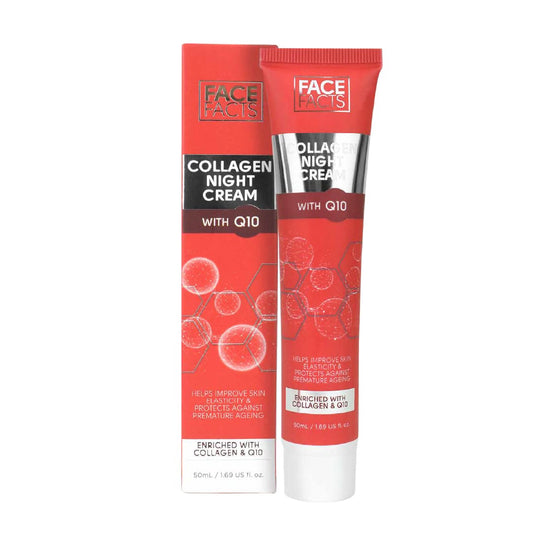 Face Facts Collagen & Q10 Night Cream | Ubiquinone (Q10) + Vitamin E + Collagen | Smooth + skin elasticity | 50ml