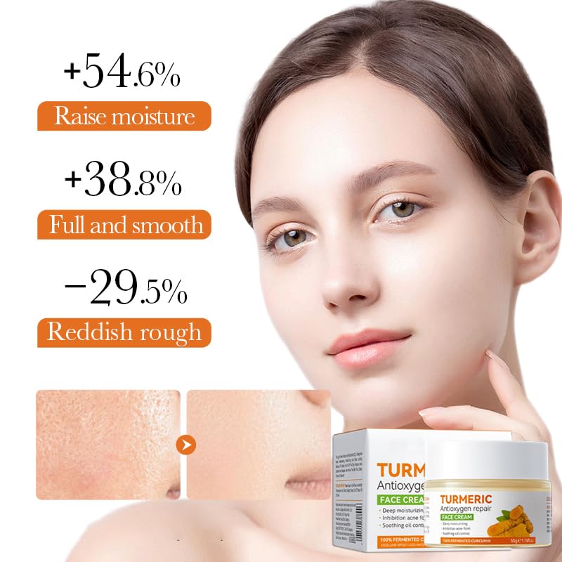 Turmeric Face Cream, Aanti Aging Cream For Radiant and Glowing Skin, Reduce Dark Spots & Hyperpigmentation, Refining Pores, Anti Ageing Moisturiser Cream for Women & Men - Brightening (Turmeric)