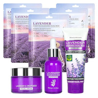 OKAQEE Lavender Skincare Set - 8PCS Facial Skin Care Set with Lavender Face Mask, Face Serum, Face Cream and Facial Wash