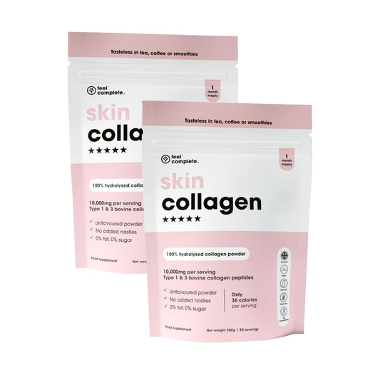Feel Complete - Tasteless Type 1&3 Bovine Skin Collagen Powder - for Women - Low Calorie, Halal, Anti Aging - Amino Acids for Hair, Skin & Muscles - 600g (2x300g)