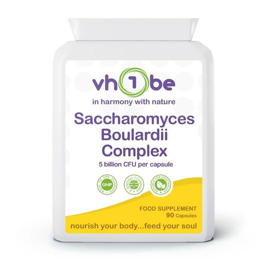vh1be Saccharomyces Boulardii Supplement, 90 Capsules, 5 Billion CFU, with Olive Leaf, Biotin and Vitamin D, Supports Gut Bacteria Balance