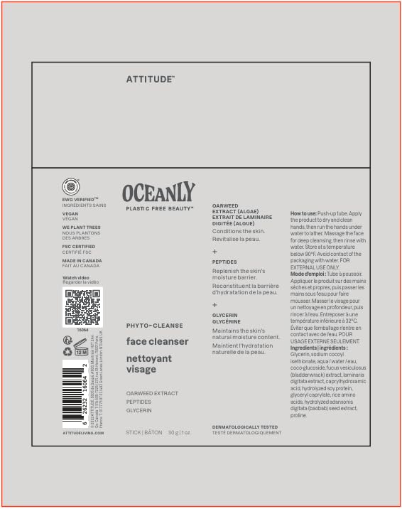 ATTITUDE Oceanly Face Cleanser Stick, EWG Verified, Plastic-free, Plant and Mineral-Based Ingredients, Vegan Beauty Products, PHYTO CLEANSE, Unscented, 30 grams