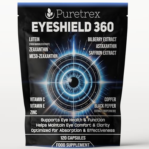 Puretrex Eyeshield 360 – Advanced Eye Health Supplement with Lutein, Zeaxanthin, Meso-Zeaxanthin, Bilberry, Astaxanthin, Saffron, Zinc, Copper, Vitamin C & E, BioPerine® – 120 Capsules