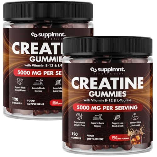 supplmnt. Creatine Gummies 5000mg 120ct Max Strength Muscle Growth/Recovery Supplements for Men & Women Creatine Monohydrate, B12 & L-Taurine Vegan, 2 Months Supply, Cola & Cola