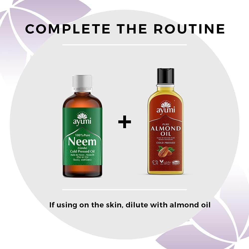Ayumi Pure Neem Oil, Herbal Remedy For Skin & Hair, High in Vitamin E to Soothe Dry & Damaged Skin, Restores the Skin's Natural Elasticity - 2 x 100ml