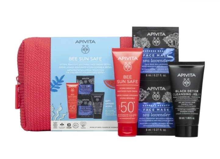 Apivita Promo Bee Sun Safe Hydra Sensitive Soothing Face Cream SPF50+, 50ml & Black Cleansing Gel 50ml & Face Mask Sea Lave