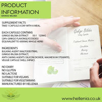 Hellenia Ginkgo Biloba | Highly Dosed 50:1 Extract 6000mg | High Strength | 180 Capsules | Manufactured in The UK