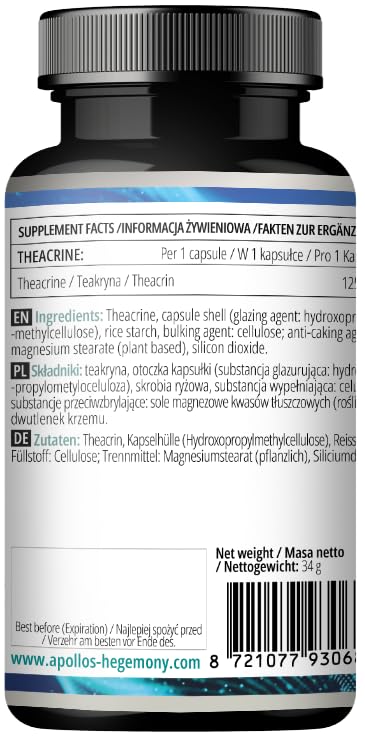 APOLLO'S HEGEMONY Theacrine 125mg - 60 Vegan Capsules - Natural Alkaloid from Tea for Enhanced Focus and Energy - 2 Month Supply - Diet Supplement from Apollo's Hegemony