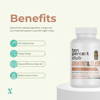 The Ten Percent Club - Unwind & Sleep | Mushroom Complex Capsules | Sleep & Stress Relief Supplement with Ashwagandha, L-Theanine, Bacopa Monnieri, Zinc | Natural Sleeping Aid | 90 Capsules