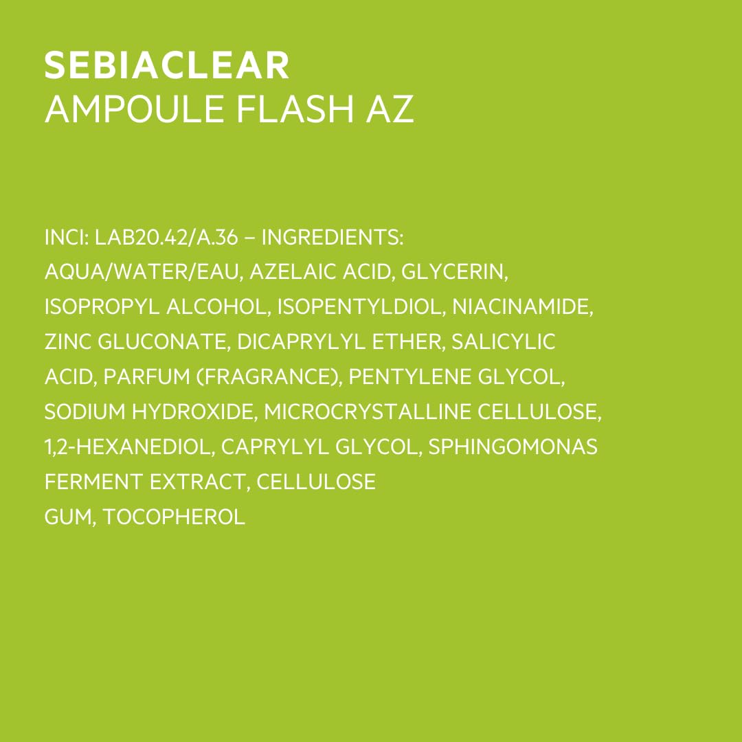SVR SEBIACLEAR Ampoule Flash 15% Azelaic Acid Serum, Retexturises Acne-prone, Oily, Combination Skin. 8% Omega Ceramides + 5% Niacinamide, 30ml