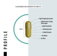 Glucosamine and Chondroitin High Strength Plus 5 Vitamins - 120 Complex Capsules 1,000mg (Providing 530mg Base) - Chondroitin 200mg - Added Turmeric, Ginger, Black Pepper, Vitamin C, B6, B1, D3 & B12