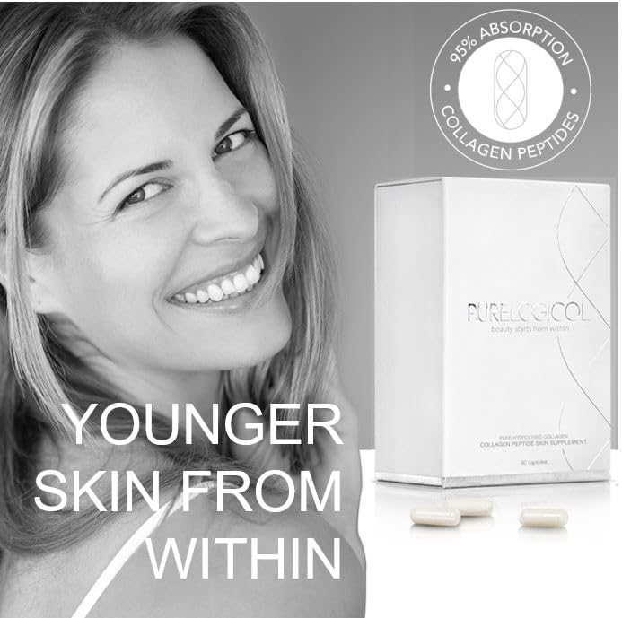 Purelogicol Collagen Tablets, Best Hydrolysed Protein Peptide Skin Supplement - 90 x Collagen Capsules x 800mg
