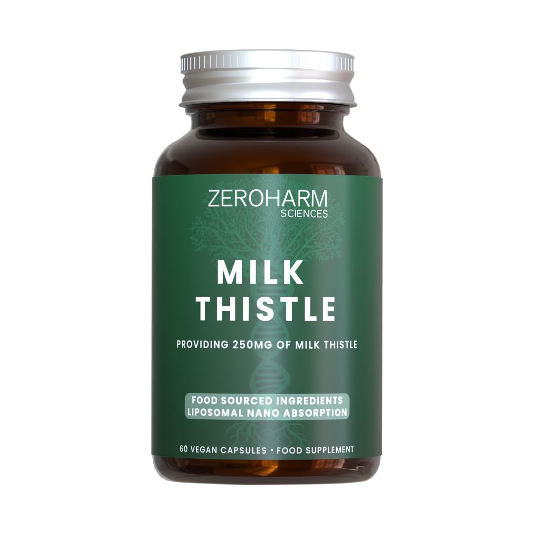 ZEROHARM Milk Thistle Capsules– Liver Support & Detox Supplement with Artichoke, Dandelion & Turmeric – Liposomal Nano Absorption - High Strength Herbal Supplement for Men & Women– 60 Capsules