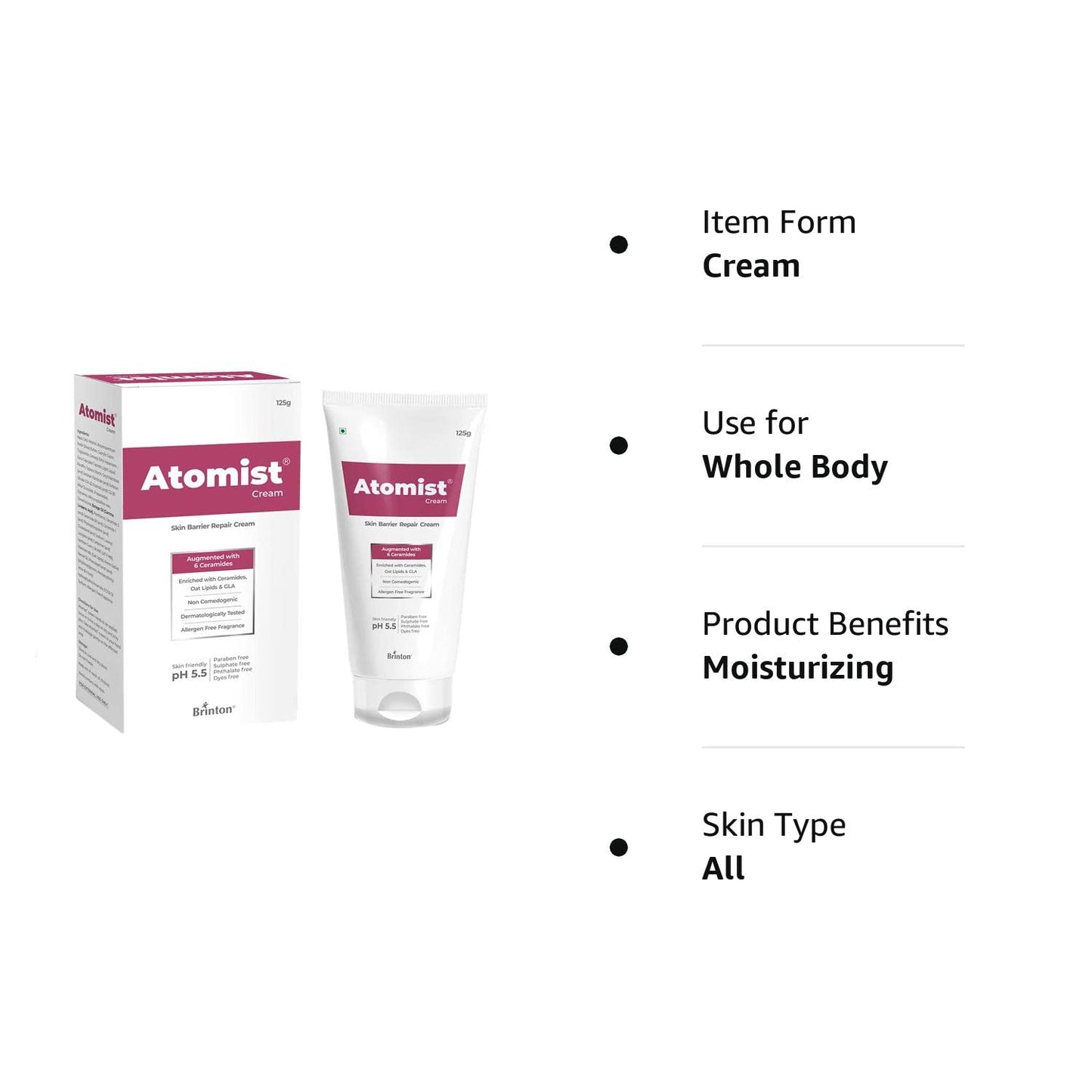 Brinton Atomist Skin Barrier Repair Cream, 125 gm | Enriched with Ceramides, Oats Lipids & GLA