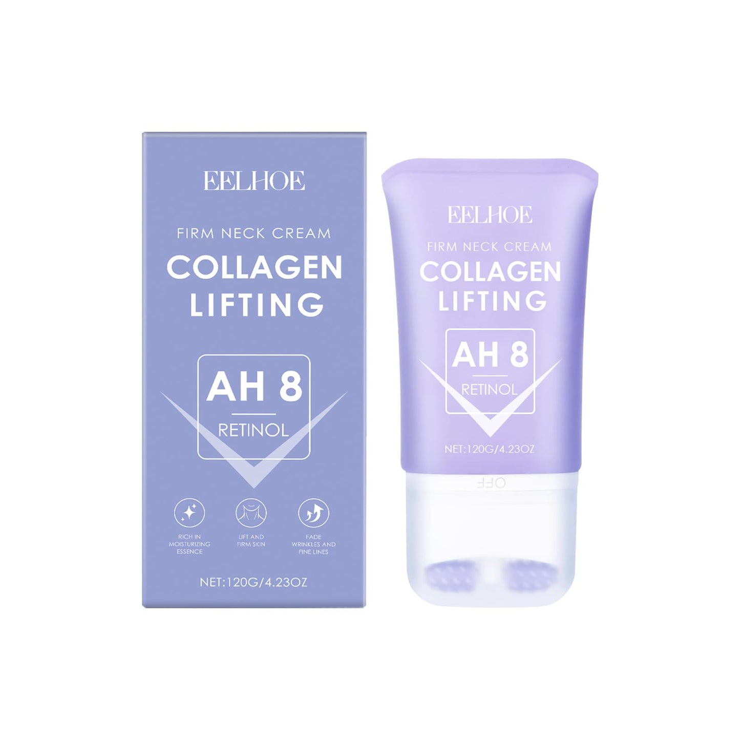 VRAIKO EELHOE Neck Lift Cream with AH8 & Retinol, 2-in-1 Neck Firming Cream with Double Rollers, Fast-Absorbing Formula for Wrinkles, Sagging Skin, Face Lifting, 4.23 oz