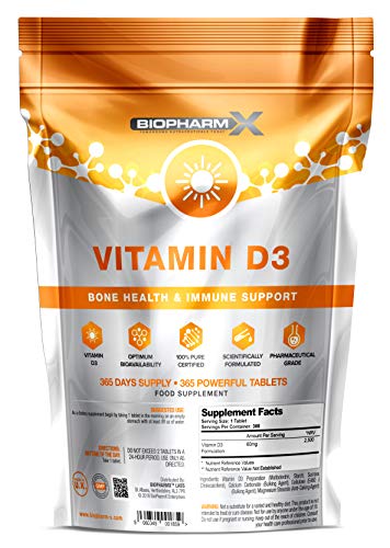 Biopharm-X Maximum Strength Vitamin D 4000 iu + (365 Tablets / 1 Year Supply) 100% Pure Certified Vitamin D3 Cholecalciferol
