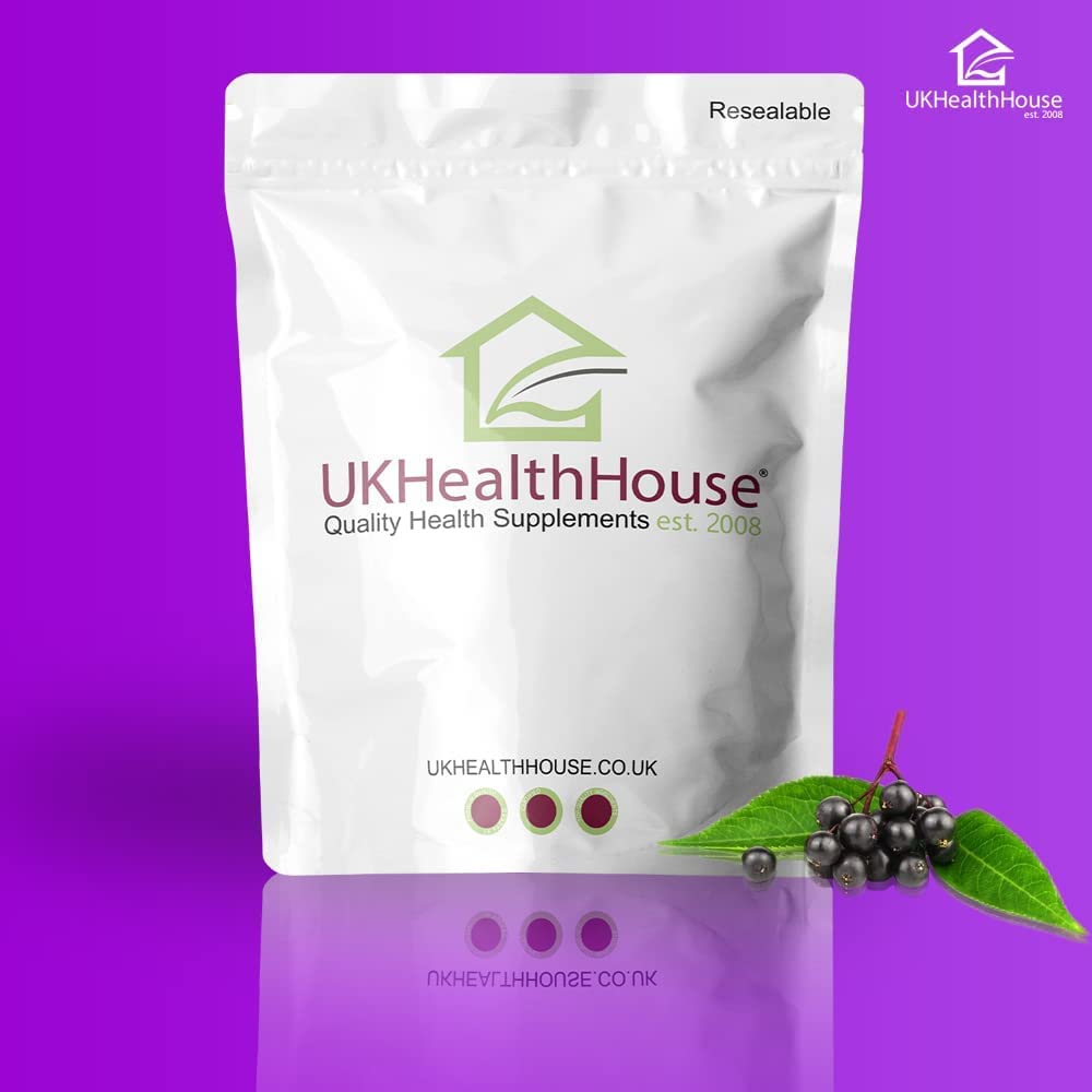 UKHealthHouse Elderberry Sambucus 5:1 Extract 1,000mg x 30 Tablets General Wellbeing Support Herbal Supplements for Men & Women Vegan Pills Tablet not Capsules