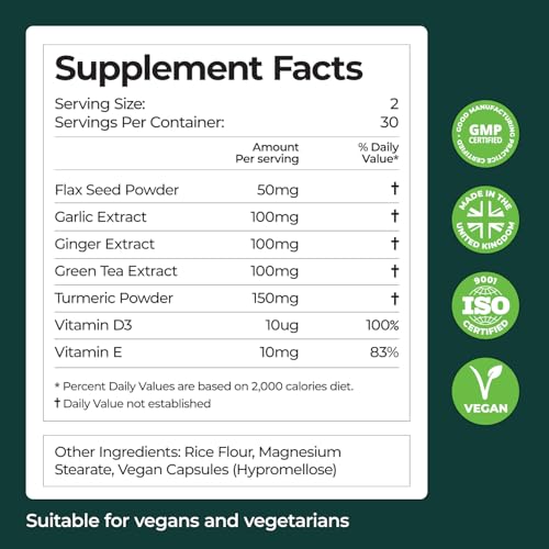 HEMPTHY THINK NATURALLY Immune Support Capsules: High Strength Turmeric, Green Tea, Garlic, Ginger & Vitamins D3, E - 60 Vegan Capsules (30 Day Supply) Made in The UK by Hempthy