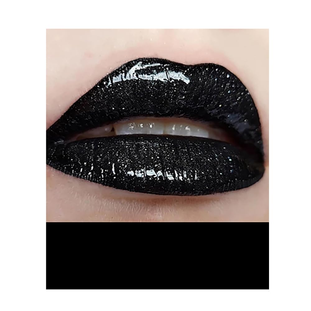 Skynest Black Glitter Lip Gloss, Diamond Shimmer Lipstick, Metallic Matte Lipstick High Pigment Waterproof Long Lasting Lipsticks, Sparkling Glossy Liquid Lipstick Lip Gloss for Women