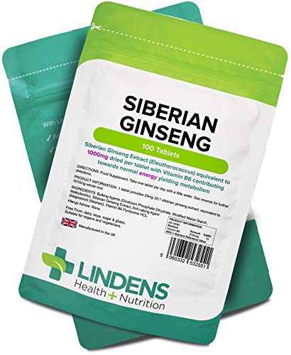 Lindens Siberian Ginseng Root 1000mg 2-Pack 200 Tablets with Vitamin B6 Eleutherococcus Potent