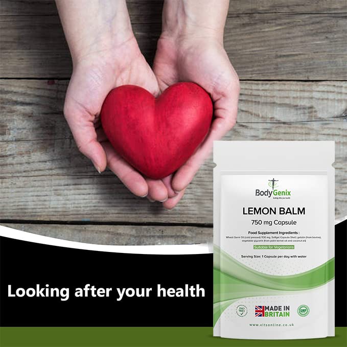Bodygenix Lemon Balm Capsules - 750mg Melissa Restful Sleep Enhanced Mood Stress Relief PMS Support Antioxidant Natural Supplement - 120 Capsules 4 Month Supply