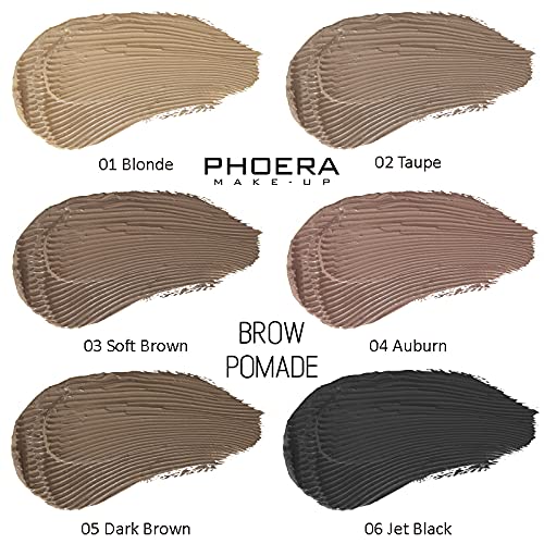 Phoera PHOERA Eyebrow Pomade Waterproof 24 Hours Long Lasting Sweat Resistant Brow 6 Colours Cream Gel (02 Taupe)