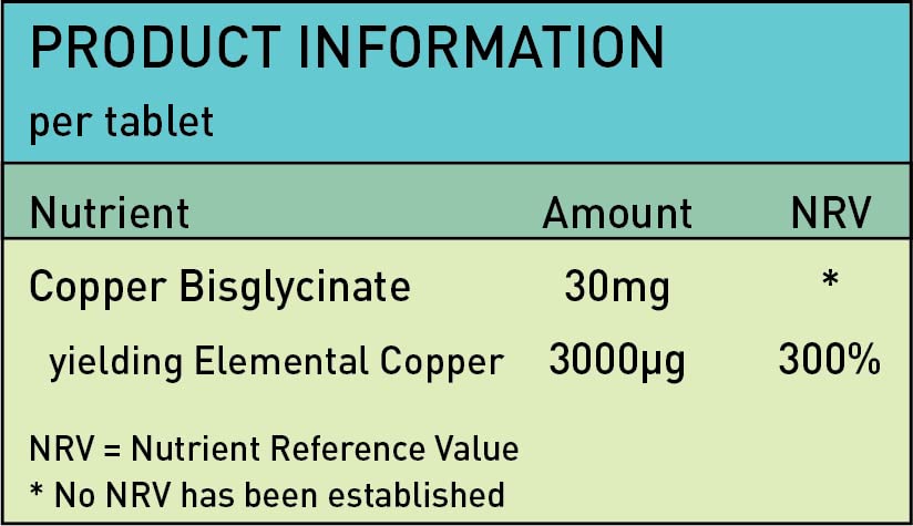 Copper Bisglycinate 3mg Vegan Chelated Cu for Healthy Heart and Improved Immune System, UK Made Pills for Men and Women - 120 Tablets