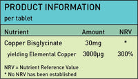 Copper Bisglycinate 3mg Vegan Chelated Cu for Healthy Heart and Improved Immune System, UK Made Pills for Men and Women - 120 Tablets